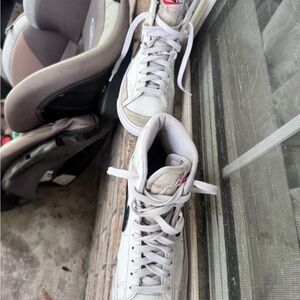 Nike White High-Top Sneakers with Subtle Black Logo